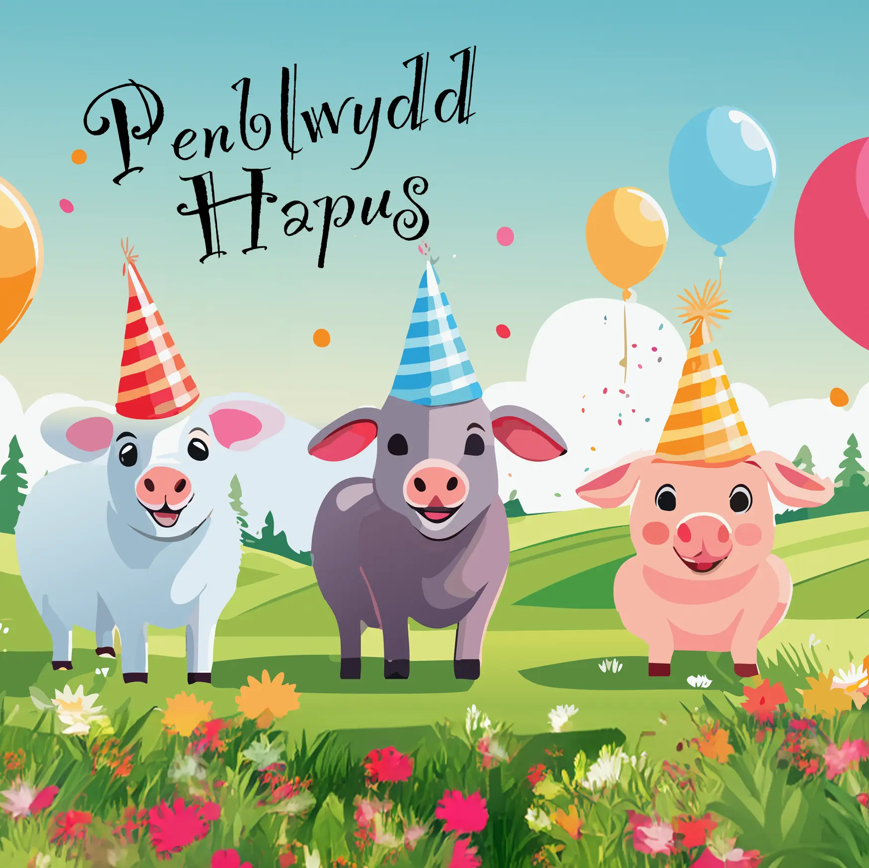 Greeting Card Happy Birthday (Animals) ~ Cerdyn Cyfarch Penblwydd Hapus (anifeiliaid)