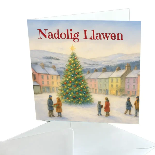 Cerdyn Nadolig Coeden dref Nadolig Llawen