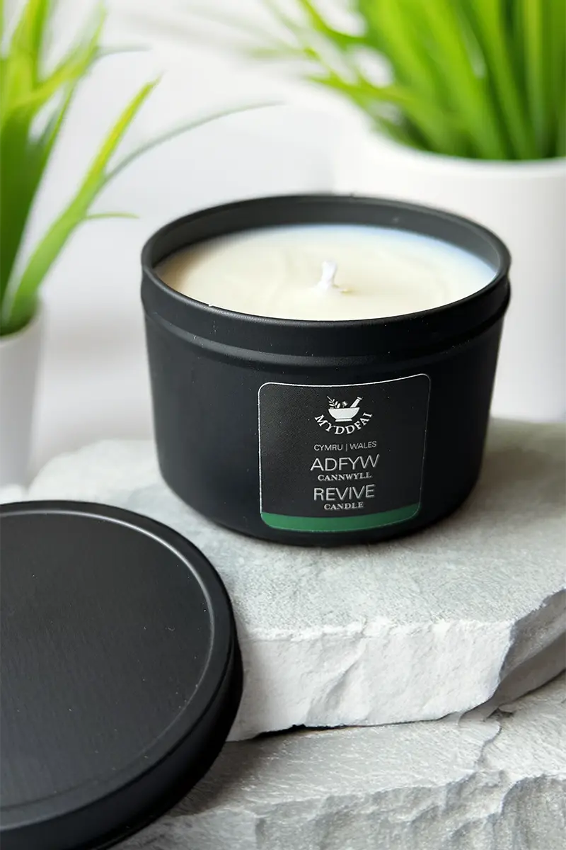 Adfyw - Revive candle. A revitalising fusion of basil, mandarin and zesty lime.